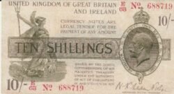 Inglaterra GBT-P-356, 10 Schillings, 1919, Nº 688719, Look Scand, XF