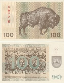 Lithuania LTH-P-38b, 100 Talonas, 1991, Búfalo, UNC