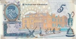 Escocia SCL-P-363, 5 Pounds, 250th Anniversary of St. Andrews's Royal & Ancient Golf Club, Folder, UNC