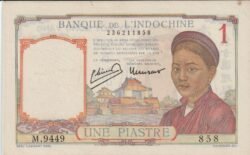 Indochina Francesa FIC-P-54c, 1 Piastre, ND-1932/49, Look Scand, XF