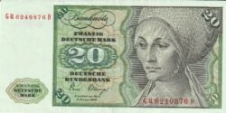 Alemania Rep. Federal GFR-P-32d, 20 DM, 1980, Ligero doblez central, Look Scand, XF