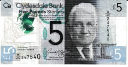 Escocia SCL-P-229 Oc, 5 Pounds, Clydesdale Bank, 2016, Look Scand, VF