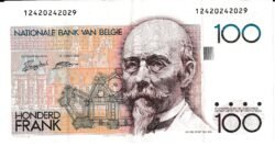 Belgica BEL-P-142a(2), 100 Fcos. Nº  12420242029, ND, Look Scand, VF+