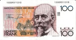 Belgica BEL-P-142a(2), 100 Fcos. ND, Nº 13009311310, Look Scand, XF