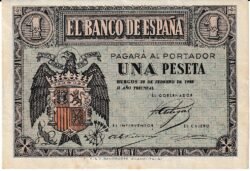España ESP-P-108a, 1 Pta., 1938, Nº N-5937149, 30-Abril-1938, Look Scand, XF
