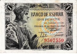 España ESP-P-126, 1 Pta., 1943, Nº 9507550, Sin Serie, 21-Mayo-1943, Look Scand, aUNC