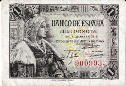 España ESP-P-128, 1 Pta., Nº 900993, Sin Serie, 15-Junio-1945, Look Scand, Very Fine+