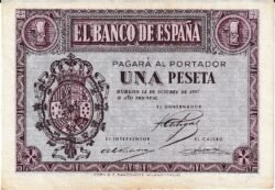 España ESP-P-104, 1 Pta., Nº B-8120014, 12-Octubre-1937, Medallón, Look Scand, XF