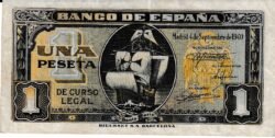España ESP-P-122, 1 Pta., Nº 9239570, Sin Serie, 4-Sept.-1940, Look Scand, Very Fine