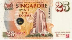 Singapur SGP-P-33, 25 $, XXV Aniversario, Folder con certificado, UNC