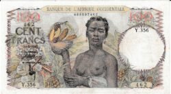 French West Africa-P-40(1), 100 Fcos, 14-Mayo-1945, Nº 008897462, Look Scand, XF
