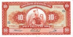 Perú PER-P-84c, 10 Soles, 20-Mayo-1966, Look Scand, XF+