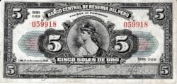 Perú PER-P-66Aa(47), 5 Soles, 17-Octubre-1947, Look Scand, Very Fine+