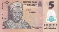 Nigeria NIG-P-38(1), 5 Naira, 2025, Polímero, UNC
